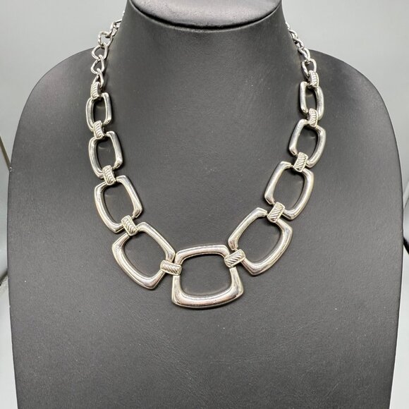 Avenue Silver-Tone Square Link Necklace 19-22" Adjustable Chain - Picture 1 of 5